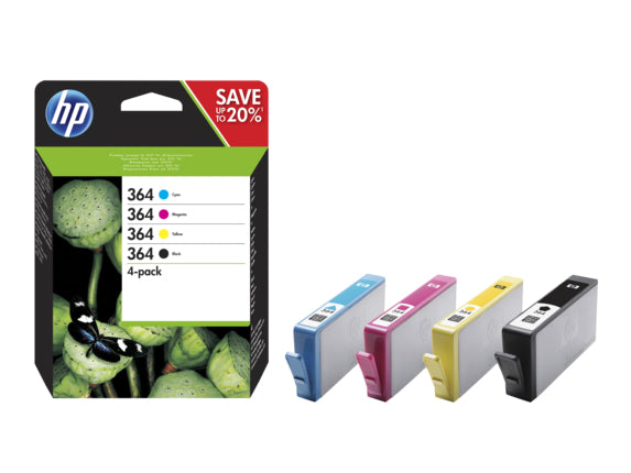 HP Confezione da 4 cartucce originali di inchiostro nero/ciano/magenta/giallo 364 (HP 364 - 4 pakker - sort, gul, cyan, m)HpN9J73AE#301