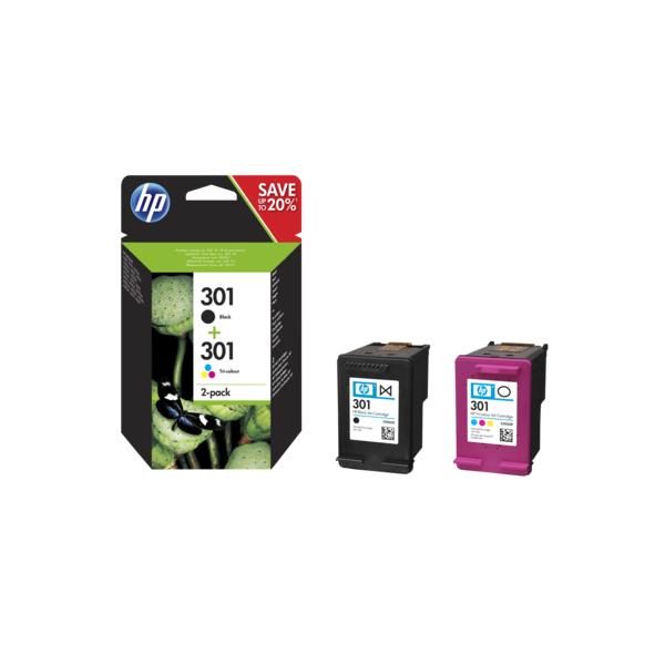 HP Confezione da 2 cartucce originali di inchiostro nero/tricromia 301 (HP 301 - 2 pakker - sort, farve [cyan,)HpN9J72AE#301