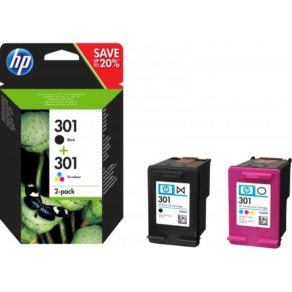 HP Confezione da 2 cartucce originali di inchiostro nero/tricromia 301 (HP Tinte 301 N9J72AE Combo 2er Pack Schwarz & Color [Cyan/Magenta/Gelb])HpN9J72AE