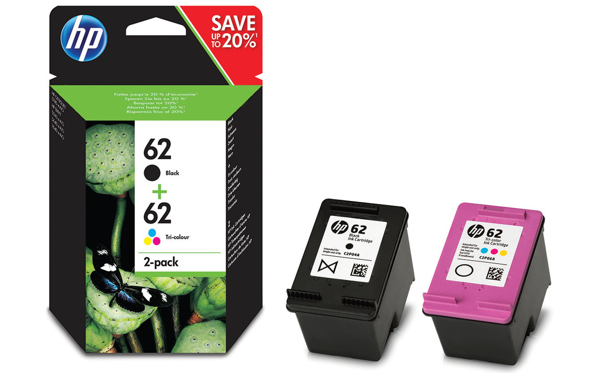 HP Confezione da 2 cartucce originali di inchiostro nero/tricromia 62 (HP 62 Twin Pack - 2 pakker - sort, far)HpN9J71AE#301