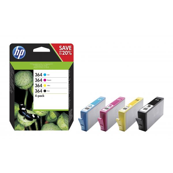 HP Confezione da 4 cartucce originali di inchiostro nero/ciano/magenta/giallo 364 (Tinte HP 364 / N9J73AE Valuepack C/M/Y/B)HpN9J73AE