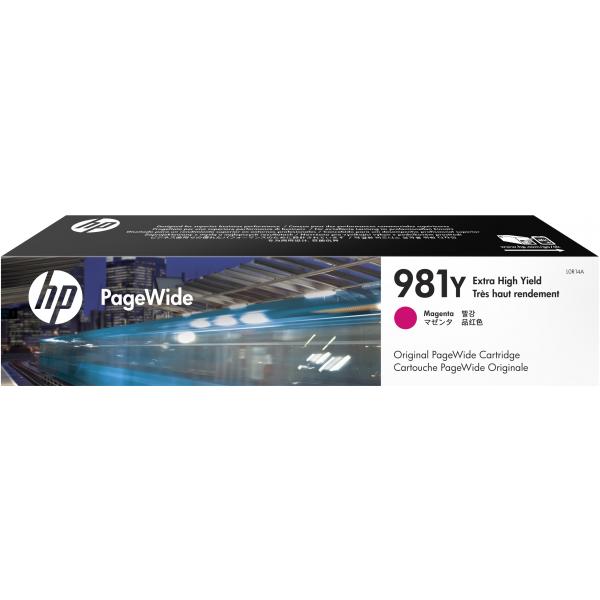 HP Cartuccia magenta originale ad altissima capacità PageWide 981Y (Ink/981Y Extra HY Magenta - 981Y, Original, Pigment-based - ink, Magenta, HP, HP PageWide Enterprise Color 556/586, Inkjet printing - Warranty: 12M)HpL0R14A