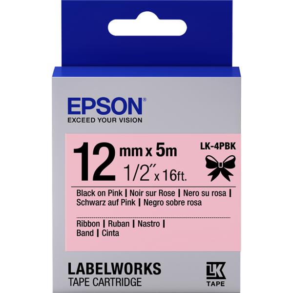 Epson Nastro satinato per etichettatrici LK-4PBK nero/rosa 12 mm [5 m] (Epson LK-4PBK Black on Pink Satin Ribbon Label Cartridge 12mm x5m - C53S654031)Epson Consumer Et8715946619569C53S654031