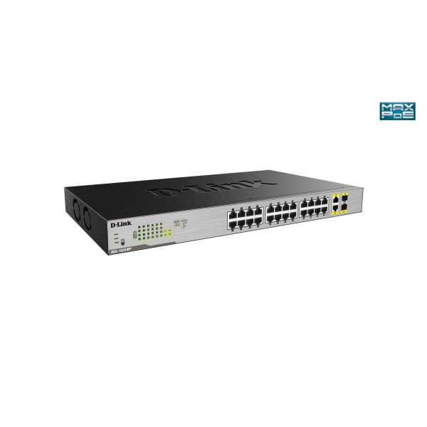D-Link DGS-1026MP switch di rete Non gestito Gigabit Ethernet [10/100/1000] Supporto Power over Ethernet [PoE] Nero, Grigio (26-Port Layer2 PoE+ GB Switch,24 x 10/100/1000 Mbps ports,2 x 10/100/1000BASE-T/SFP combo ports,52 Gbps switching fabric,64 B...