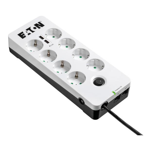 Eaton PB8TUD protezione da sovraccarico Nero, Bianco 8 presa[e] AC 220 - 250 V 1,5 m (Eaton Protection Box 8 USB Tel@ Din -)EatonPB8TUD