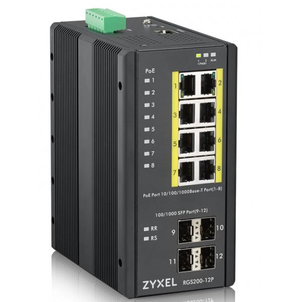 Zyxel RGS200-12P Gestito L2 Gigabit Ethernet [10/100/1000] Supporto Power over Ethernet [PoE] Nero (RGS200-12P 12 Port managed PoE Switch 240 Watt PoE DIN Rail IP30 12-58V DC)ZyxelRGS200-12P-ZZ0101F