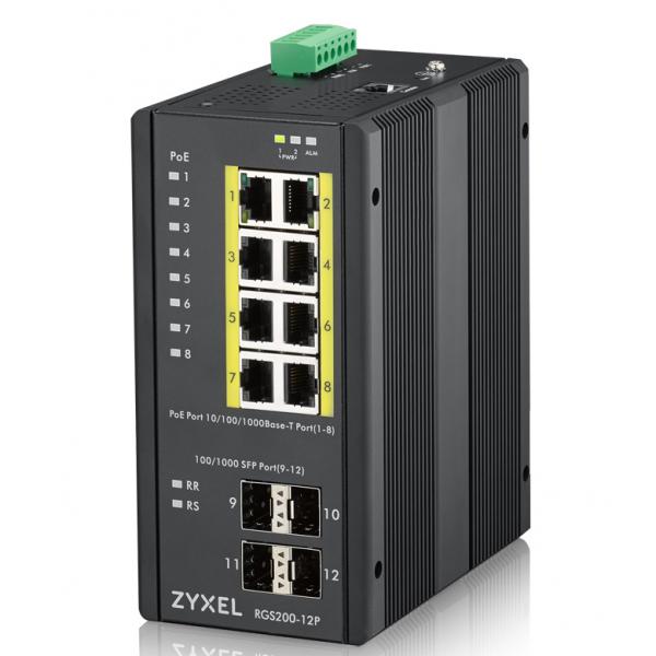 Zyxel RGS200-12P Gestito L2 Gigabit Ethernet [10/100/1000] Supporto Power over Ethernet [PoE] Nero (RGS200-12P 12 Port managed PoE Switch 240 Watt PoE DIN Rail IP30 12-58V DC)ZyxelRGS200-12P-ZZ0101F