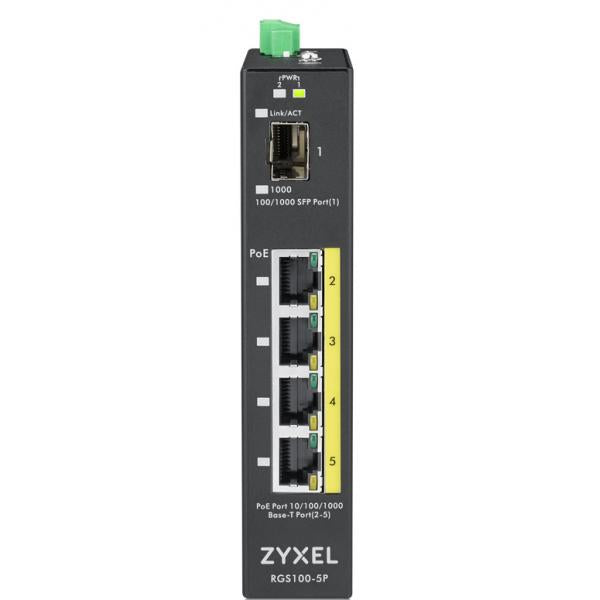 Zyxel RGS100-5P Non gestito L2 Gigabit Ethernet [10/100/1000] Supporto Power over Ethernet [PoE] Nero (ZyXEL RGS100-5P 5-port GbE Unmanaged PoE Switch)ZyxelRGS100-5P-ZZ0101F