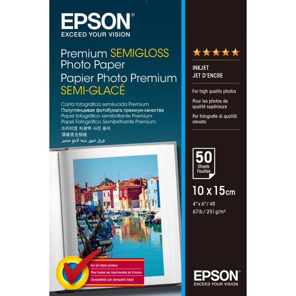 Epson Premium Semi-Gloss Photo Paper - 10x15cm - 50 Fogli (Epson Semi Glossy Photo Paper 10 x 15cm 50 Sheets - C13S041765)EpsonC13S041765