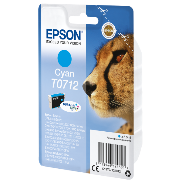 Epson Singlepack Cyan T0712 DURABrite Ultra Ink (T071 CYAN INK CART)EpsonC13T07124012