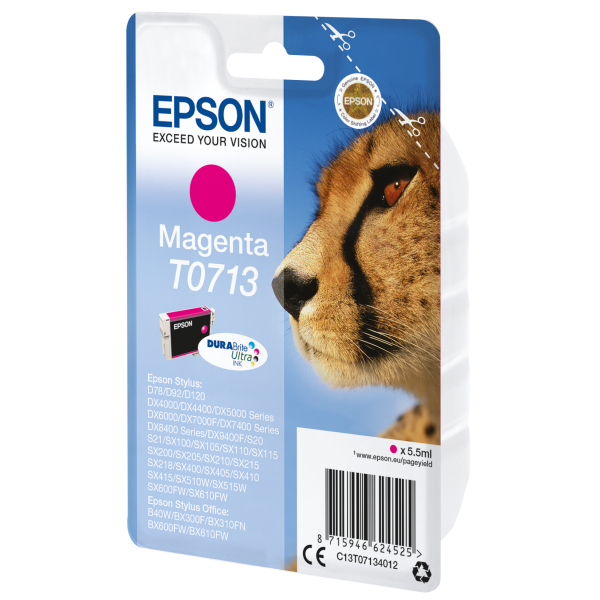 Epson Singlepack Magenta T0713 DURABrite Ultra Ink (EPSON T0713 MAGENTA INK STYLUS D78 DX4000 DX4050)EpsonC13T07134012