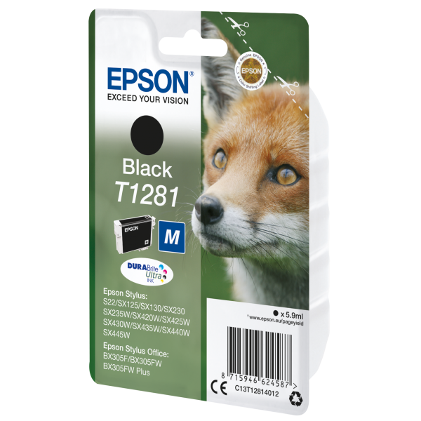Epson Fox Inchiostro nero singolo DURABrite Ultra Volpe T1281 (T128 BLACK M FOX)EpsonC13T12814012