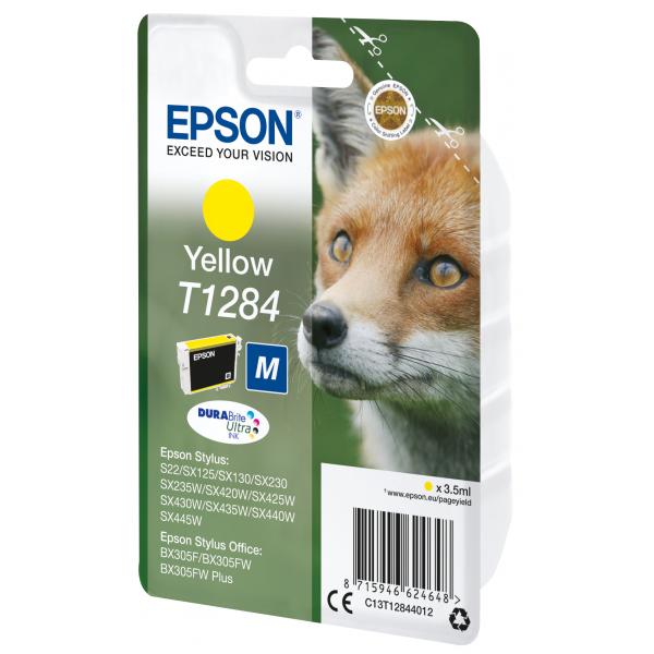 Epson Fox Inchiostro giallo singolo DURABrite Ultra Volpe T1284 (OEM Epson C13T12844012 [T1284] Ink Cartridge Yellow 225 Pages 3.5ml)EpsonC13T12844012
