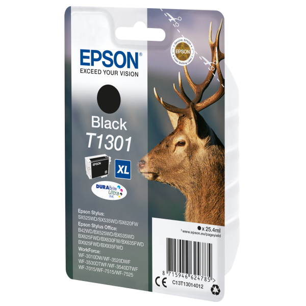 Epson Stag Inchiostro nero singolo DURABrite Ultra Cervo T1301 (INK CARTR DURABRITE ULTRA BLACK - F/ SX620FW SX525WD BX525WD)EpsonC13T13014012