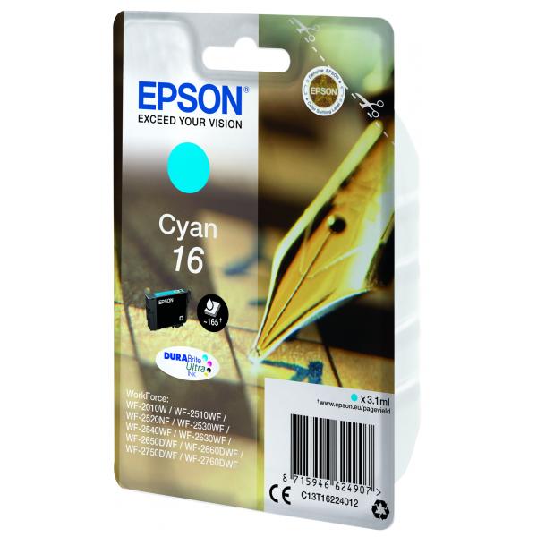 Epson Pen and crossword Cartuccia Penna e cruciverba Ciano Inchiostri DURABrite Ultra 16 (Epson Ink Cartridges, DURABrite Ultra, 16, Pen and crossword, Singlepack, 1 x 3.1 ml Cyan, RF+AM)EpsonC13T16224022