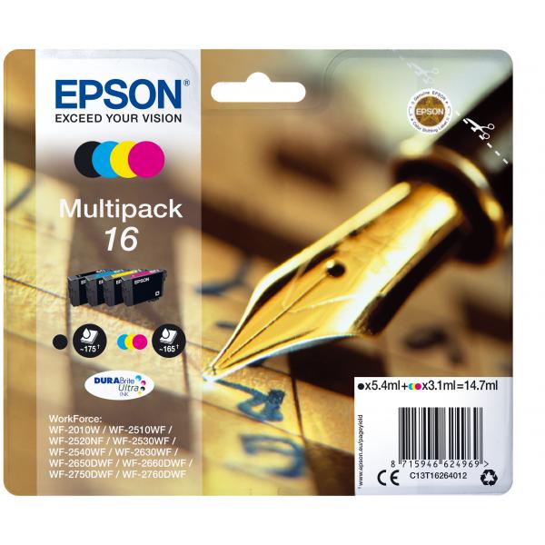 Epson Pen and crossword Multipack Penna e cruciverba 4 colori Inchiostri DURABrite Ultra 16 (Epson 16 Series Original Ink Cartridges Multipack - Black, Cyan, Magenta, Yellow [C13T16264012])EpsonC13T16264012