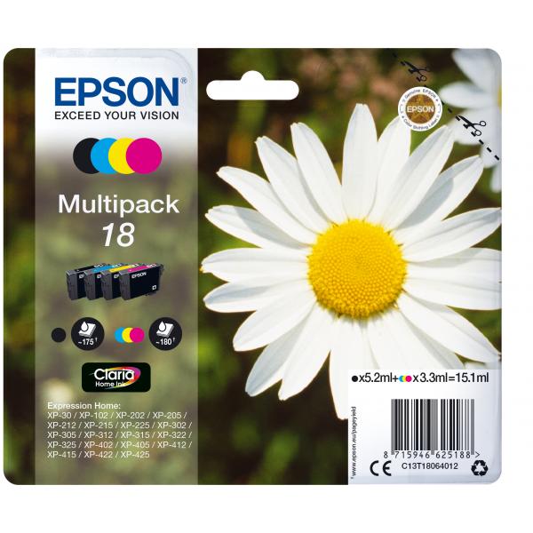 Epson Daisy Multipack Margherita 4 colori Inchiostri Claria Home 18 (CLARIA HOME INK MULPK BK/TRI CO - 4 COLOUR 18)EpsonC13T18064012