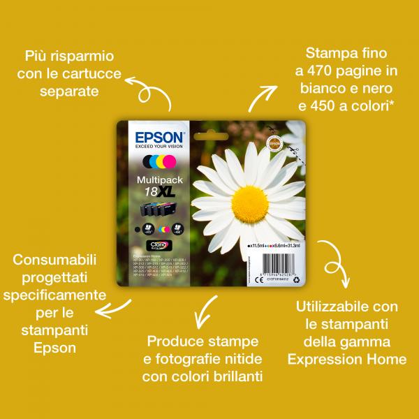 Epson Daisy Multipack 4 colori Claria Home Margherita 18XL (Epson 18XL Multipack - 4 pakker - XL -)Epson8715946625294C13T18164022