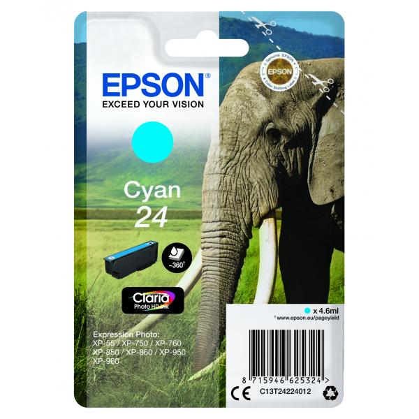 Epson Elephant Cartuccia Ciano (EPSON T2422 24 CYAN INK CLARIA PHOTO HD ELEPHANT)EpsonC13T24224012
