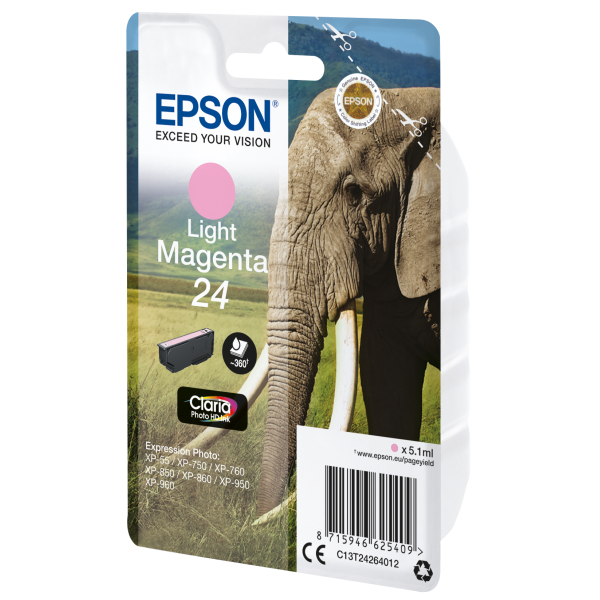 Epson Elephant Cartuccia Magenta chiaro (EPSON T2425 24 LIGHT MAGENTA INK CLARIA PHOTO HD ELEPHANT)EpsonC13T24264012