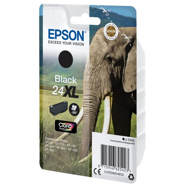 Epson Elephant Inchiostro nero singolo Claria Photo HD Elefante 24XL (Epson 24XL - XL - sort - original - bl)EpsonC13T24314022