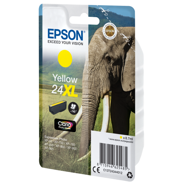 Epson Elephant Cartuccia Giallo XL (Epson 24XL - XL - gul - original - bl? LEADTIME3DAYS:leadtime of 3 days)EpsonC13T24344012