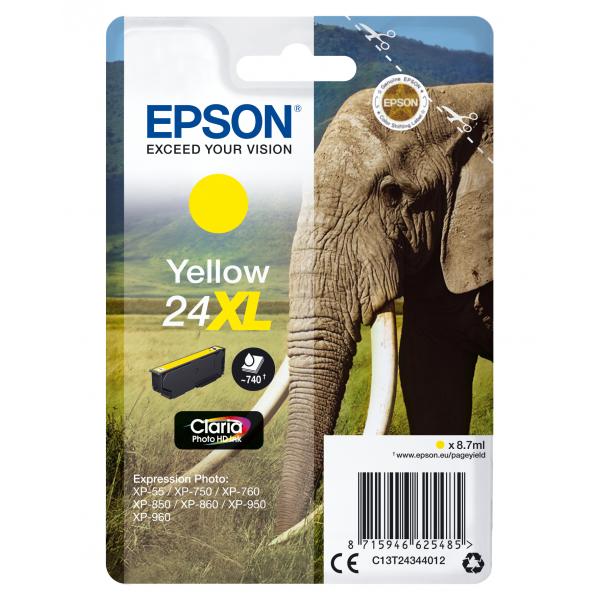 Epson Elephant Cartuccia Giallo xl (Epson 24XL - XL - gul - original - bl? LEADTIME3DAYS:leadtime of 3 days)EpsonC13T24344022
