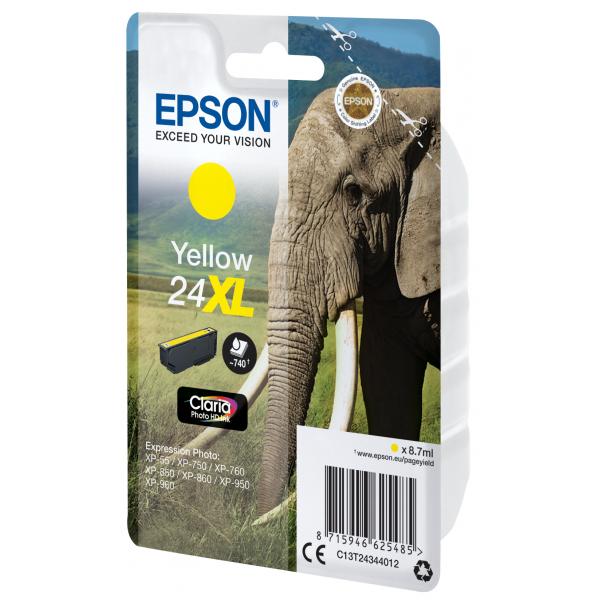 Epson Elephant Inchiostro giallo singolo Claria Photo HD Elefante 24XL (Epson 24XL - XL - gul - original - bl)EpsonC13T24344022