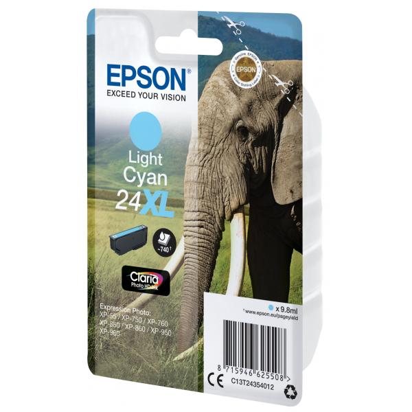 Epson Elephant Inchiostro ciano chiaro singolo Claria Photo HD Elefante 24XL (Epson 24XL - XL - lys cyan - origina)EpsonC13T24354022