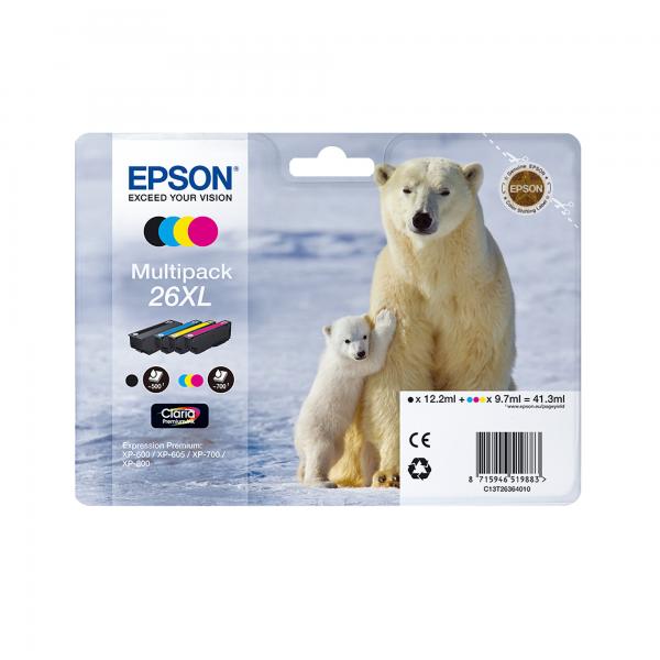Epson Polar bear Inchiostro nero singolo Claria Premium Orso bianco 26 (EPSON T2601 BLACK INK CLARIA PREMIUM POLAR BEAR INK)EpsonC13T26014012