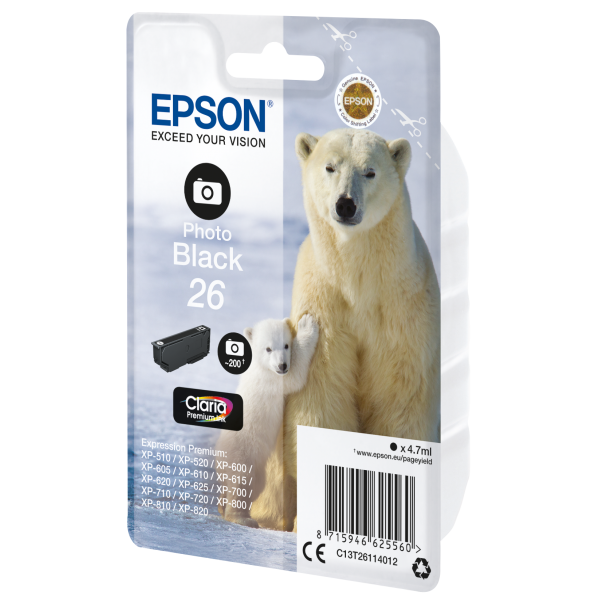 Epson Polar bear Cartuccia Nero foto (EPSON T2611 PHOTO BLACK INK CLARIA PREMIUM POLAR BEAR INK)EpsonC13T26114012