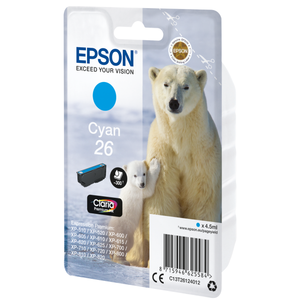 Epson Polar bear Cartuccia Ciano (EPSON T2612 CYAN INK CLARIA PREMIUM POLAR BEAR INK)EpsonC13T26124012