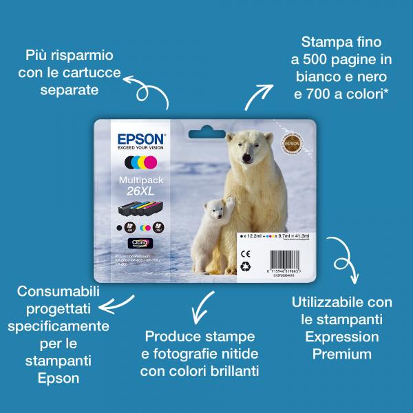 Epson Polar bear Inchiostro magenta singolo Claria Premium Orso bianco 26 (Epson 26 - magenta - original - blkpa)EpsonC13T26134022