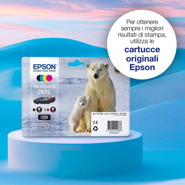 Epson Polar bear Inchiostro nero fotografico singolo Claria Premium Orso bianco 26XL (EPSON T2631 PHOTO XL BLACK INK CLARIA PREMIUM POLAR BEAR INK)EpsonC13T26314012
