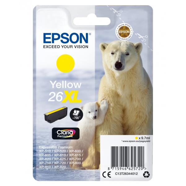 Epson Polar bear Cartuccia Giallo XL (Epson 26XL - 8.7 ml - XL - giallo - originale - blister - cartuccia d'inchiostro - per Expression Premium XP-510, 520, 600, 605, 610, 615, 620, 625, 700, 710, 720, 800, 810, 820)EpsonC13T26344012
