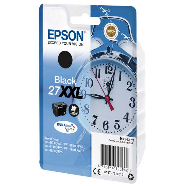 Epson Alarm clock Cartuccia Sveglia Nero Inchiostri DURABrite Ultra 27XXL (EPSON T2791 BLACK XXL INK C13T27914010)EpsonC13T27914012