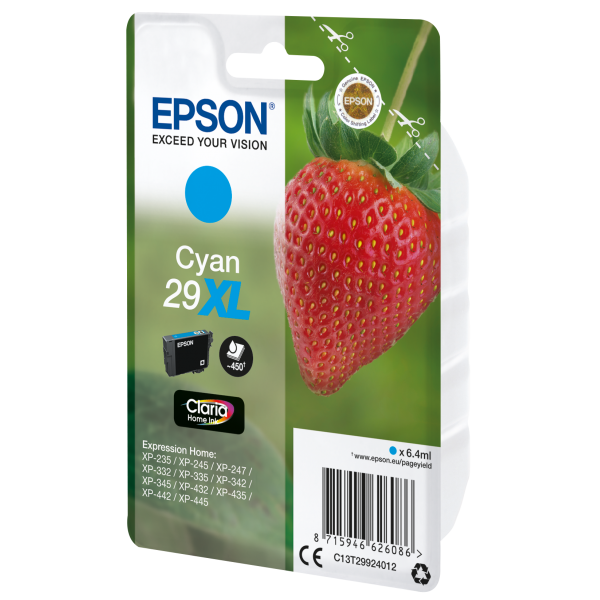 Epson Strawberry Cartuccia Fragole Ciano Inchiostri Claria Home 29XL (SGLPCK CYAN 29XL HOME INK - CYAN HIGH XL)EpsonC13T29924012
