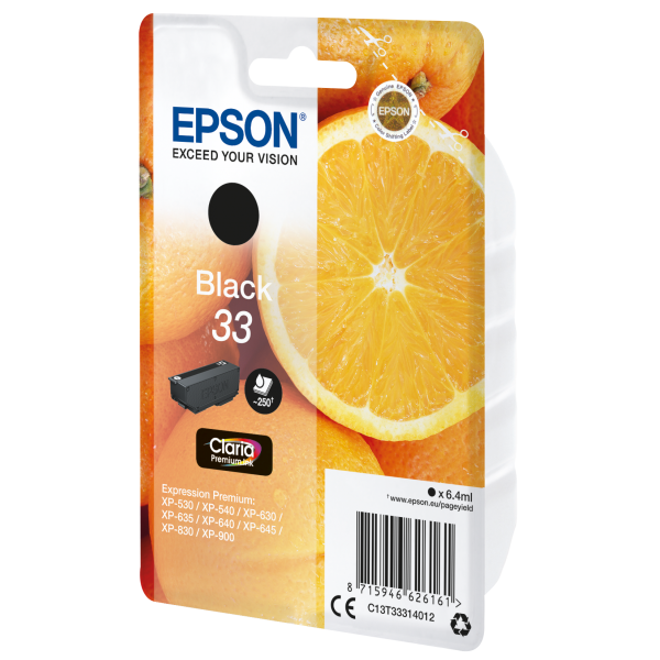 Epson Oranges Cartuccia Nero T33 Claria Premium (Epson 33 - sort - original - bl?kpatro)EpsonC13T33314022