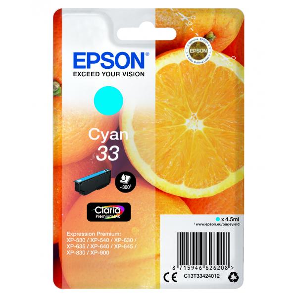 Epson Oranges Cartuccia Ciano T33 Claria Premium (EPSON 33 CYAN INK ORANGES 1 x 4.5 ml STANDARD)EpsonC13T33424012