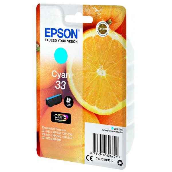 Epson Oranges Cartuccia Ciano T33 Claria Premium (EPSON 33 CYAN INK ORANGES 1 x 4.5 ml STANDARD)EpsonC13T33424012