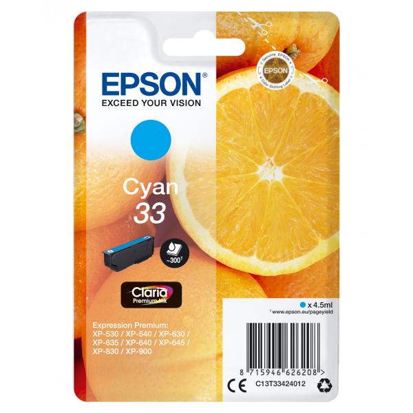 Epson Oranges Cartuccia Ciano T33 Claria Premium (EPSON 33 CYAN INK ORANGES 1 x 4.5 ml STANDARD)EpsonC13T33424012