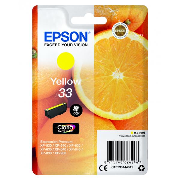 Epson Oranges Cartuccia Giallo T33 Claria Premium (EPSON 33 YELLOW INK ORANGES 1 x 4.5ml STANDARD)EpsonC13T33444012