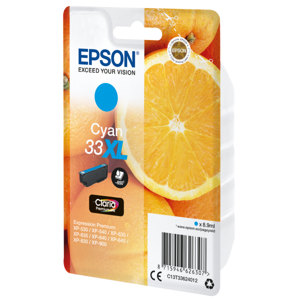 Epson Oranges Cartuccia Ciano T33XL Claria Premium (Epson 33XL - XL - cyan - original - bl)EpsonC13T33624012