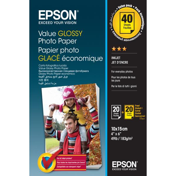 Epson Value Glossy Photo Paper - 10x15cm - 2x 20 Fogli [BOGOF] (Value 10x15 Glossy Photo Paper 2x20 sheet)Epson8715946614441C13S400044