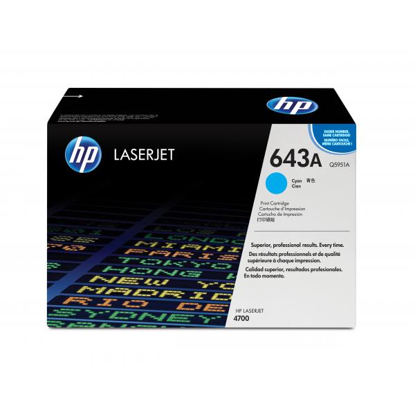 HP Cartuccia Toner originale ciano LaserJet 643A (Toner Cyan Color 4700 - Pages 10.000 - Warranty: 12M)HpQ5951A