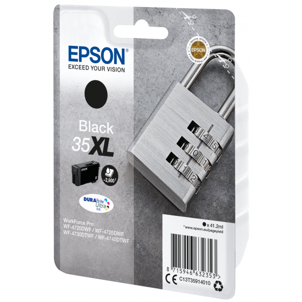 Epson Padlock Singlepack Black 35XL DURABrite Ultra Ink (EPSON 35XL BLACK INK CARTRIDGE PADLOCK 41.2ML)EpsonC13T35914010