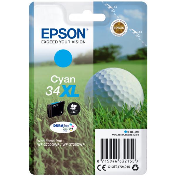 Epson Golf ball Singlepack Cyan 34XL DURABrite Ultra Ink (EPSON 34XL CYAN INK CARTRIDGE GOLF BALL 10.8ML)EpsonC13T34724010