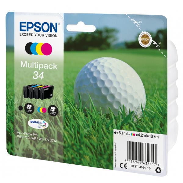 Epson Golf ball Multipack 4-colours 34 DURABrite Ultra Ink (EPSON 34 MULTIPACK GOLF BALL)EpsonC13T34664010