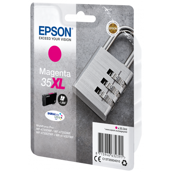 Epson Padlock Singlepack Magenta 35XL DURABrite Ultra Ink (EPSON 35XL MAGENTA INK PADLOCK 20.3ML)EpsonC13T35934010