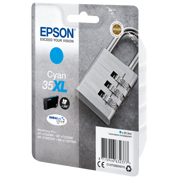Epson Padlock Inchiostro ciano singolo DURABrite Ultra Lucchetto 35XL (SINGLE CYAN 35XL DURABRITE ULTRA INK)EpsonC13T35924010